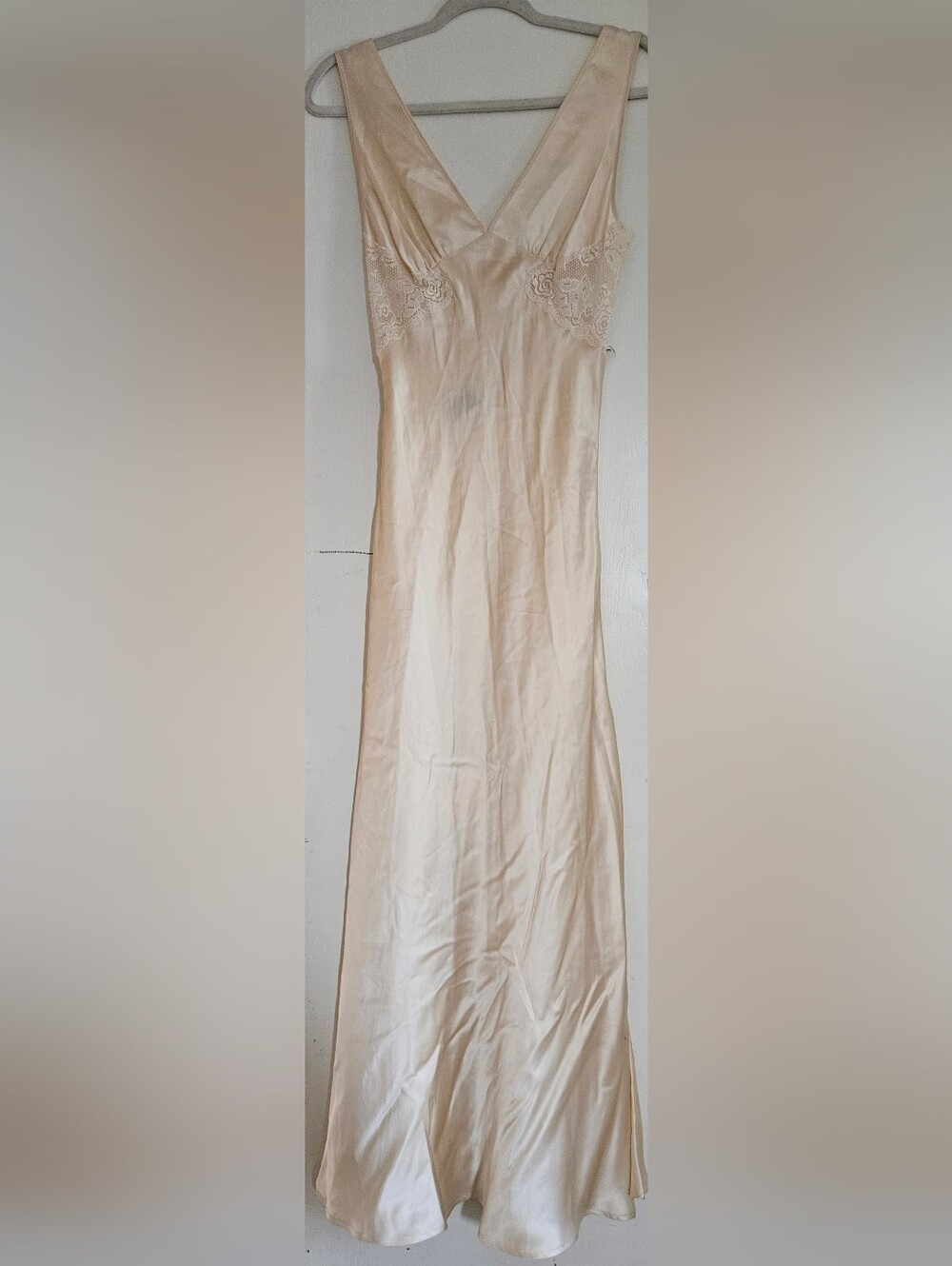 Hillard & Hanson 100% Silk Lace Maxi Nightgown Slip Dress S Y2K
